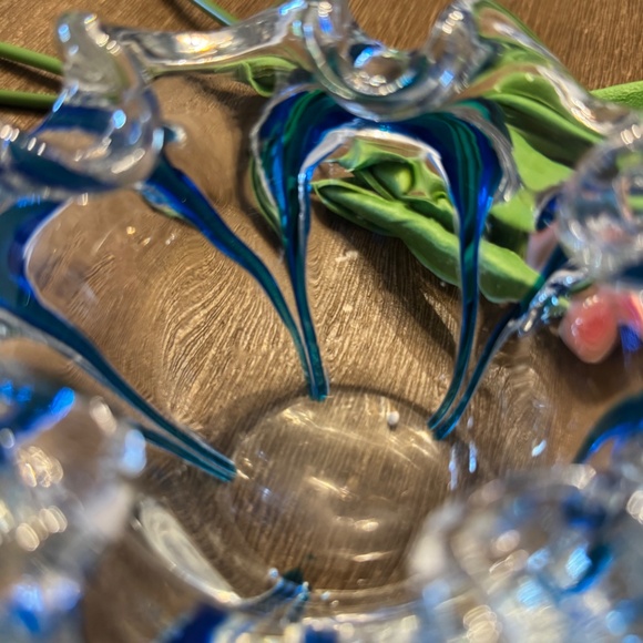 💎 Vintage Mid-Century Modern Art Glass Bowl / Ashtray - Blue & Clear Ruffled Ed - Picture 4 of 6